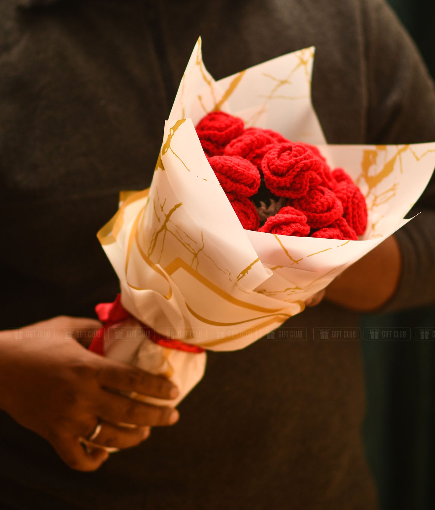 CR01 - "Forever Blooms" - 2 in 1 Handwoven Chrochet Red Rose Bouquet + Home Decor