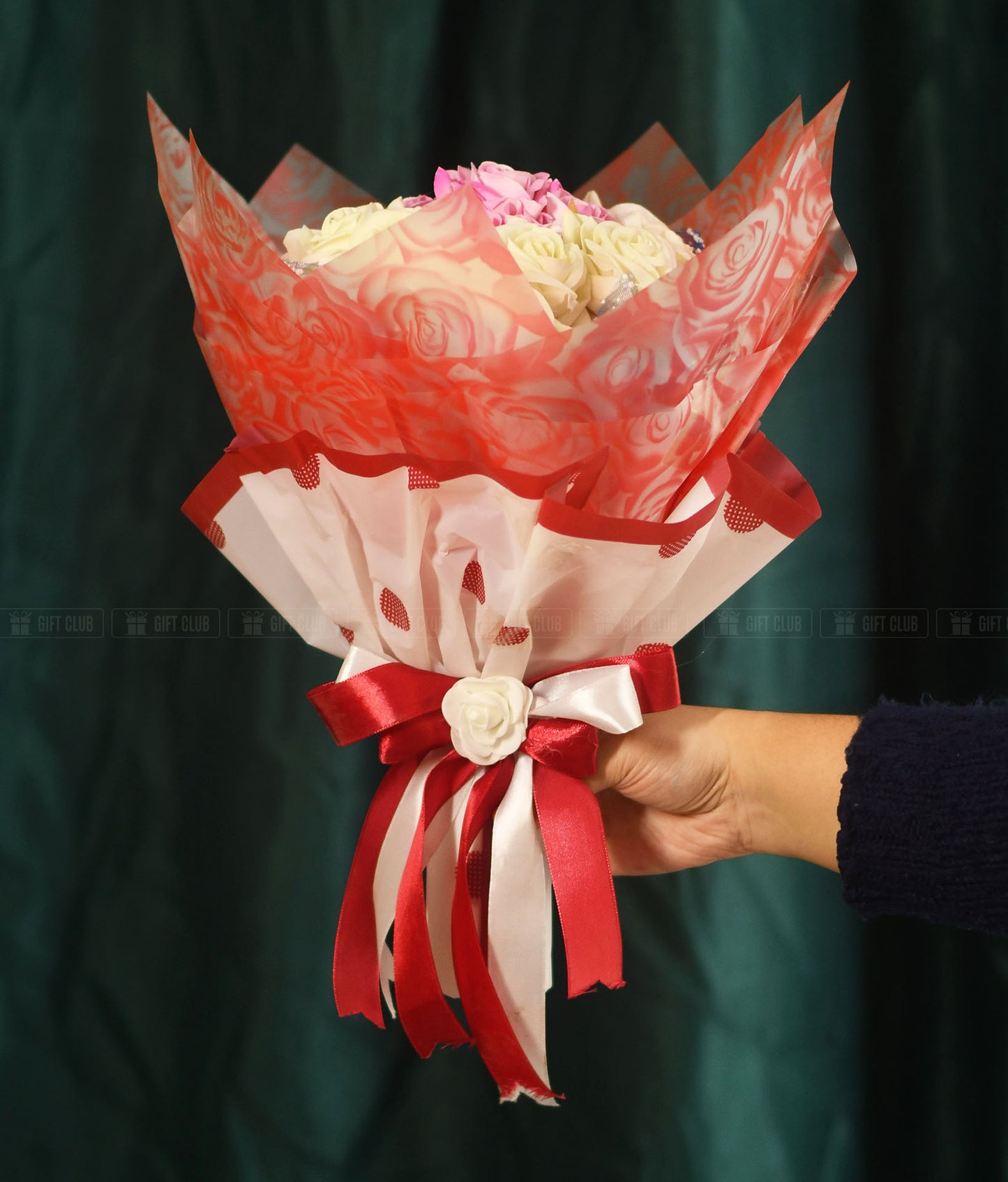 FB03 : Blushing Love - Premium Pink & White Rose Bouquet