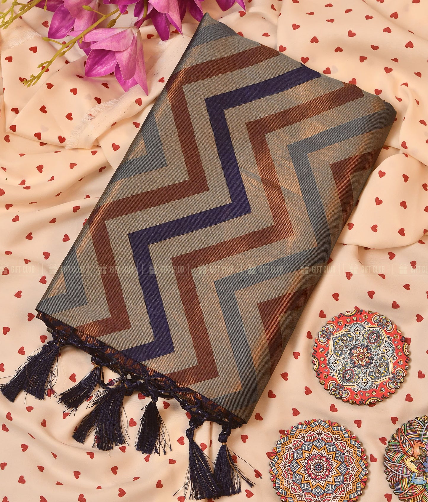 অপরূপা (KNJ 01) - Grey & Blue Indian Kanchipuram