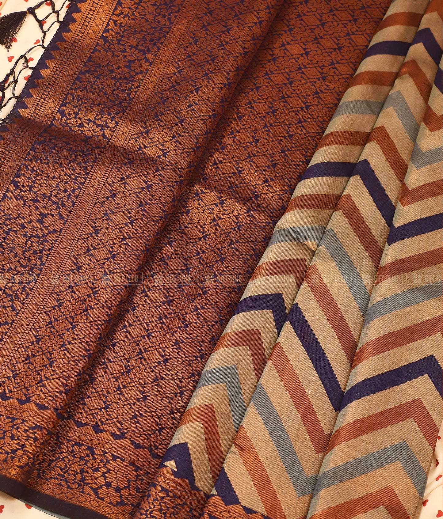 অপরূপা (KNJ 01) - Grey & Blue Indian Kanchipuram